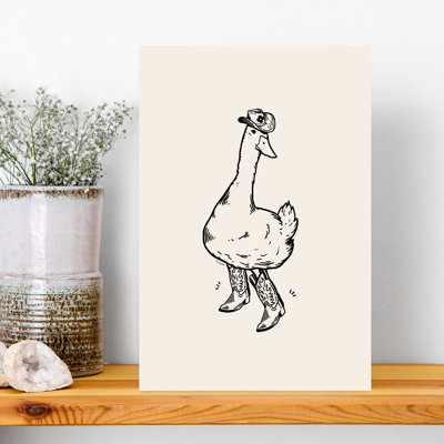 Duck wearing Western Boots Minimalist Modern Retro Bird Wall Art Print 1 Piece Wrapped Canvas Wall Art