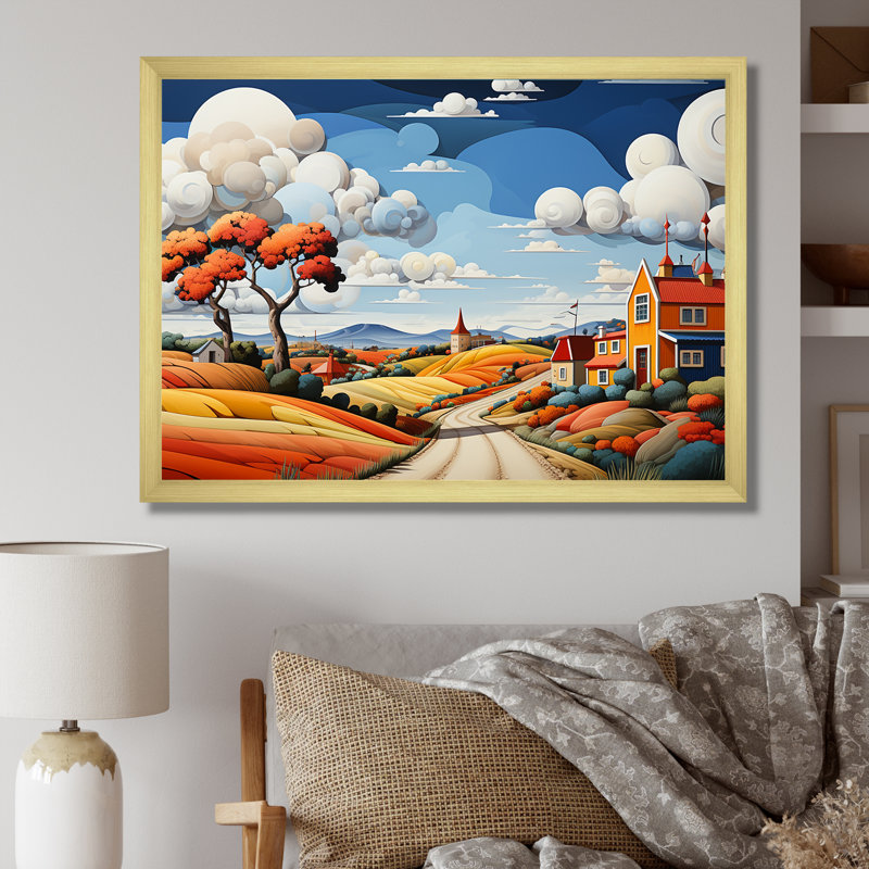 De Stijl Style County Side II - campagne, reproduction d'art sur toile, Cadre doré simple, H 30 po x l 40 po x P 1,5 po