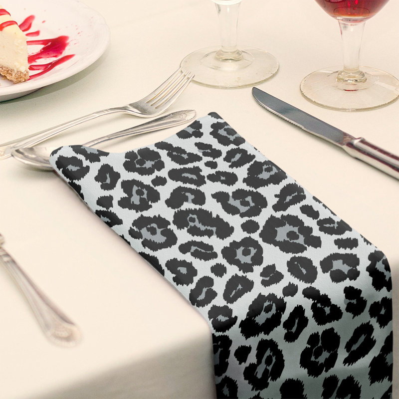 Cotton Animal Print Square Napkin, 22" x 22", White/Silver/Black