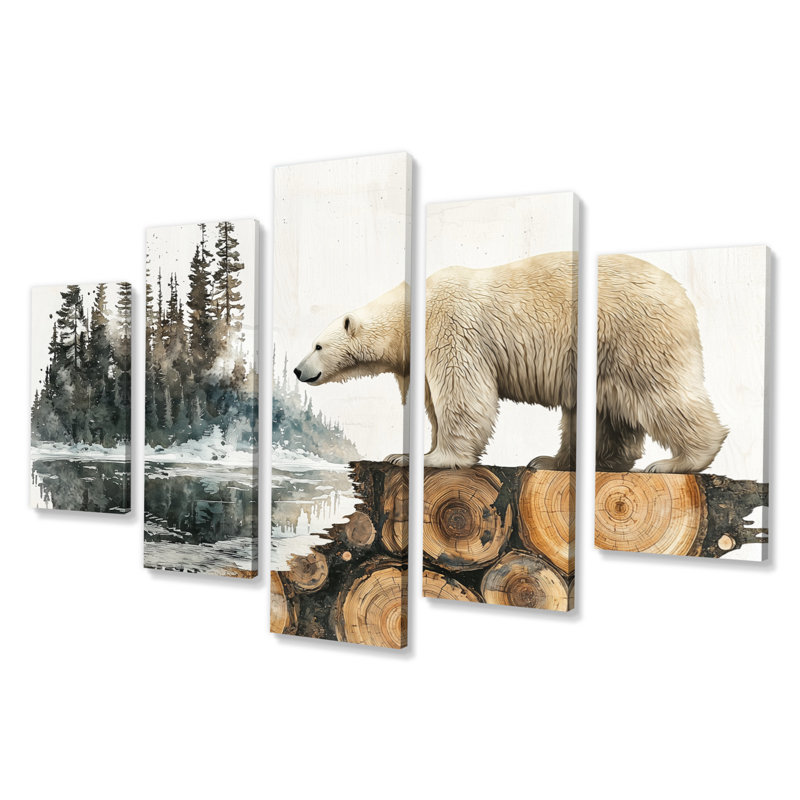 Hiver, ours polaire dans un paysage de forêt I - - Décoration murale ours - - Art moderne moderne Wa