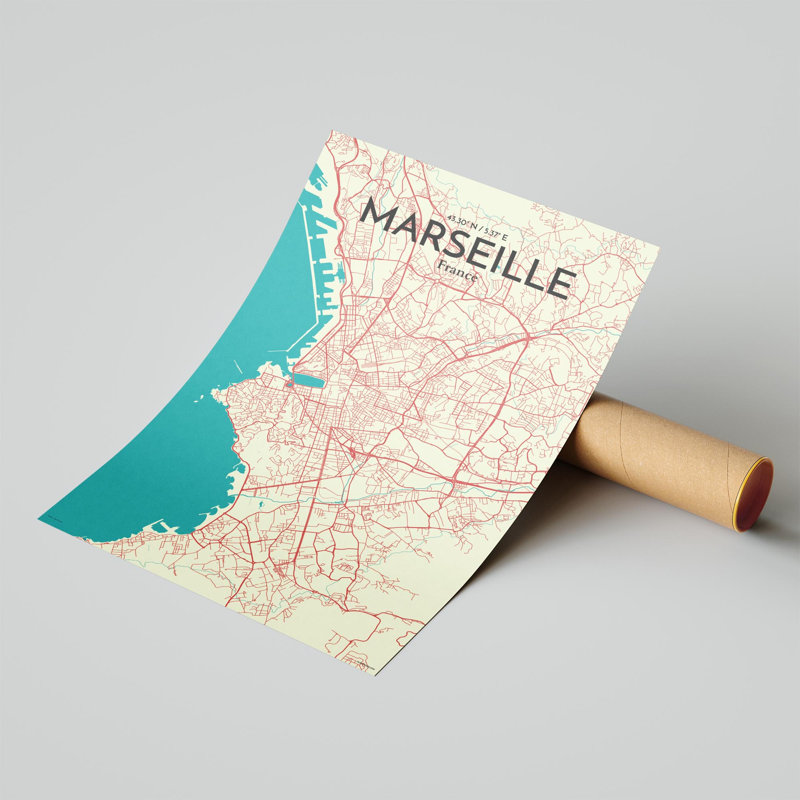 «Marseille City Map», impression, H 17 po x l 11 po, Vert / beige