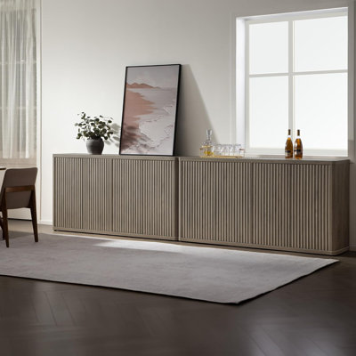 Buffet Cabinet With Storage Accent Sideboard With 8 Doors 132.6" Fluted Credenza Modern Buffet Table Media Console Cabinet Entryway Cabinets For Living Room Kitchen Dining Room Hallway