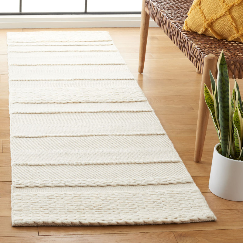 Tapis naturel rayé en laine / coton tissé à plat à la main Brookneal, Tapis de couloir 2 pi 3 po x 8 pi