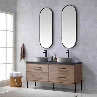 Mundy 60'' Double Bathroom Vanity with Stone Top