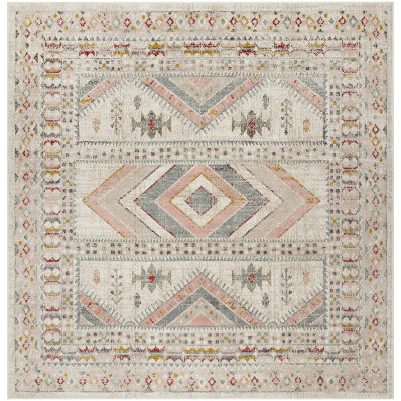 Tapis rose pâle / bleu sarcelle Laurentina Southwestern, Carré 6 pi 7 po