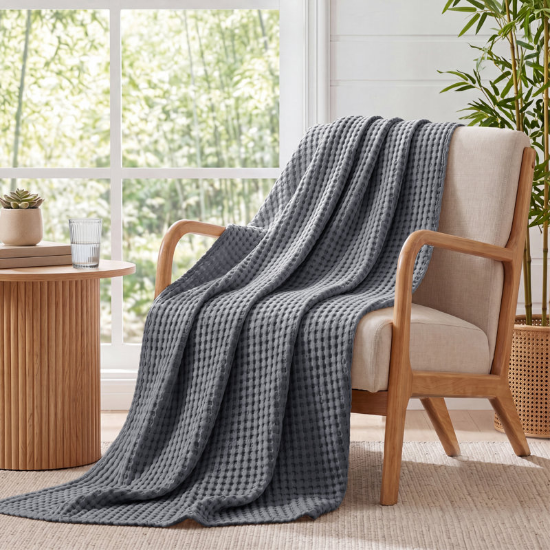 Bedsure 279gsm Cotton & Rayon from Bamboo Waffle Blanket GentleSoft™️, Quiet Shade, Full