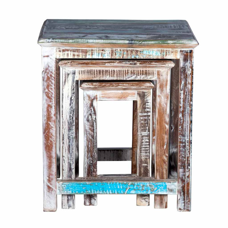 Ackler Solid Wood Nesting Tables, WhiteWashed