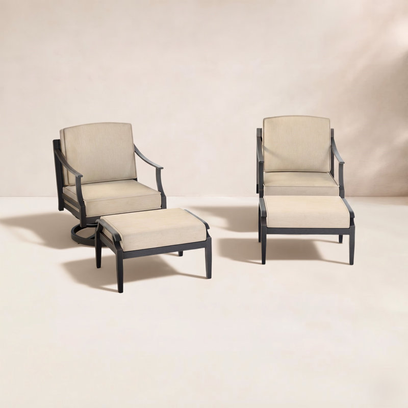  Tamarin Patio Aluminum Swivel Lounge Chair Club Chairs Set With Ottomans And Sunbrella® Cushions