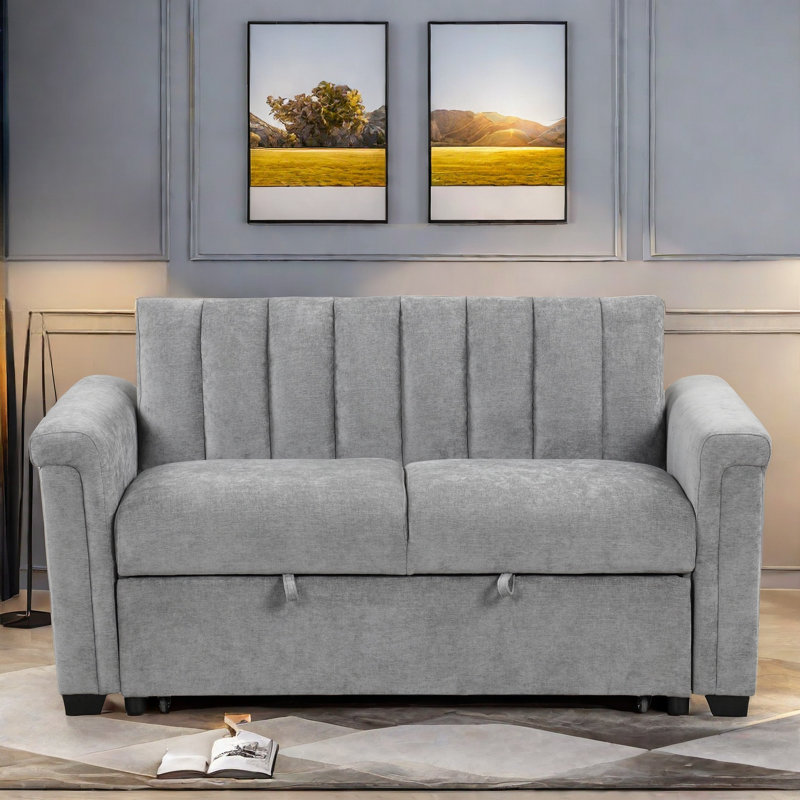 Kynzee 2-in-1 Convertible Sofa Bed with Adjustable Positions and and Black Plastic Feet, Gray