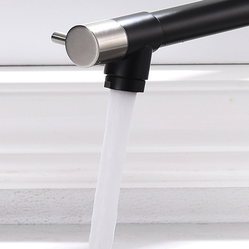 Commercial Kitchen Faucet In Black And Silver - Pull Down, Single Handle, Hot Cold, Ceramic Filler, Stylish Kitchenware Down Contemporary