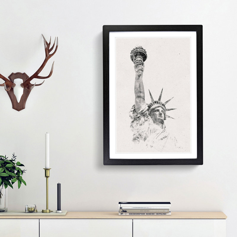 Statue of Liberty in New York City Abstract - Picture Frame Graphic Art Print, 87cm H x 62cm W x 2cm D, Black Framed
