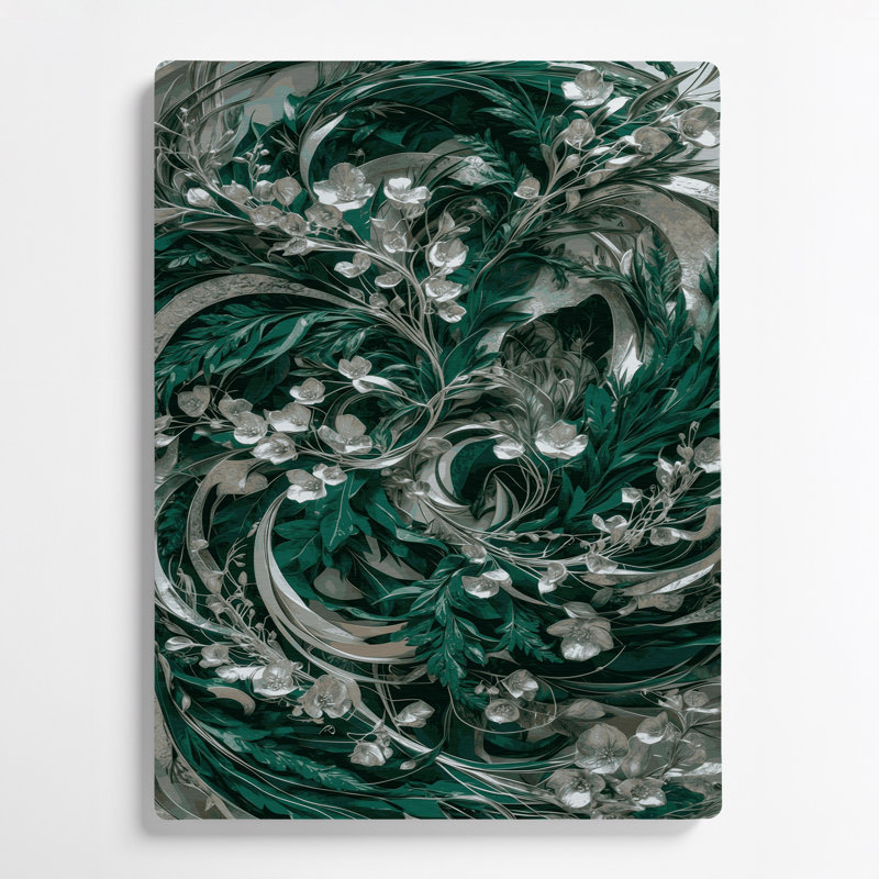 Art mural abstrait vert 67 fleurs en métal