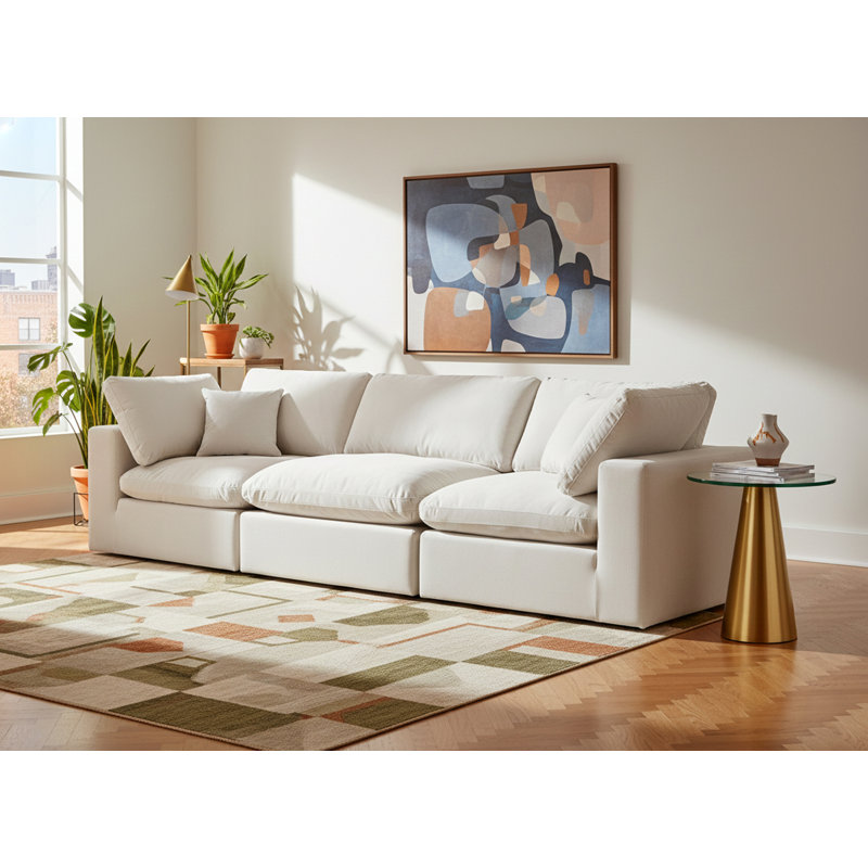 Ivoryanna 119'' Velvet Sofa, Cream Velvet
