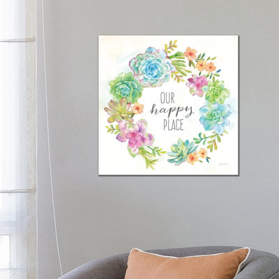 Sweet Succulents Wreath Happy Place by Cynthia Coulter - Wrapped Canvas Print