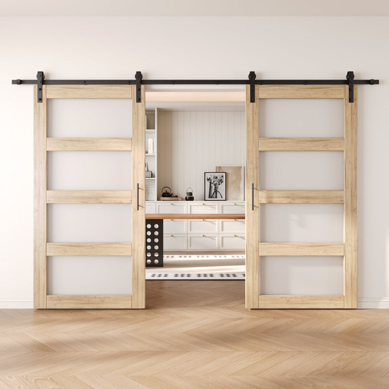 Portes de grange non assemblées et non finies en verre à 4 verres de 26 po x 80 po Homquer, 26" X 80"