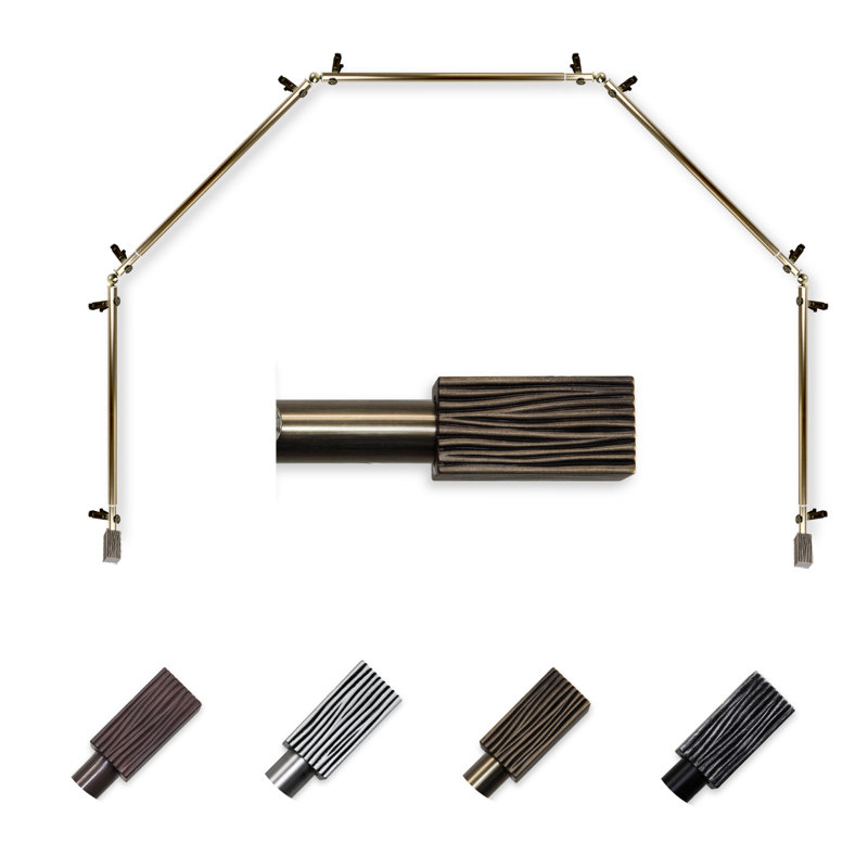 Hegel Adjustable 28" to 48" 0.81" Bay Window Single Curtain Rod, 18" - 28" (each side), Antique Brass