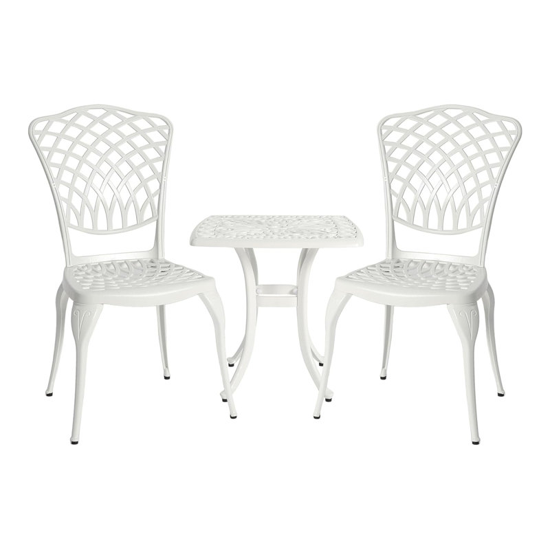 2 - Person Metal Patio Dining Set with Square Table, White