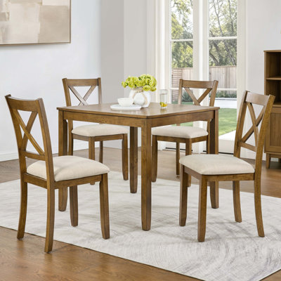 Modern Oak Dining Set with Four Upholstered Chairs for Compact Spaces