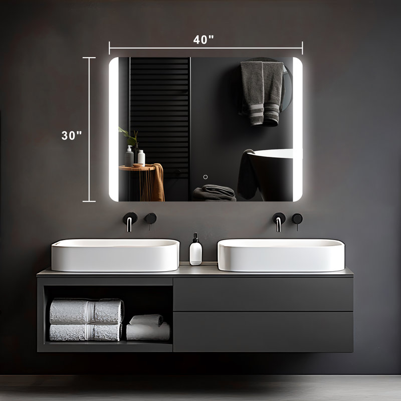Frameless Bathroom Vanity Mirror Backlit LED Lighted, 3 Colors Temperature Dimmable Light, Tempered Glass  Wall Mirror With UL Rohs ETL & 3-Year Warranty