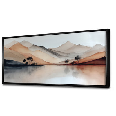 «Watercolor River Drift Mountains», reproduction d'art sur toile, paysage orange