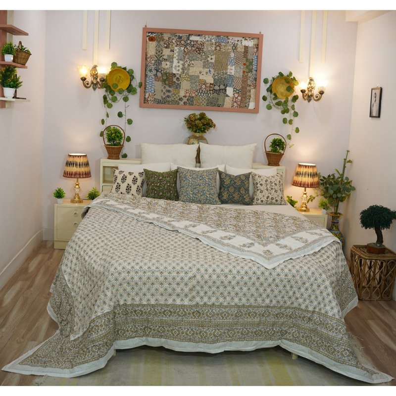Literie bohème de luxe à motif floral en tissu imprimé Fab Fabine pour chambre et canapé, Lit simple, Brun