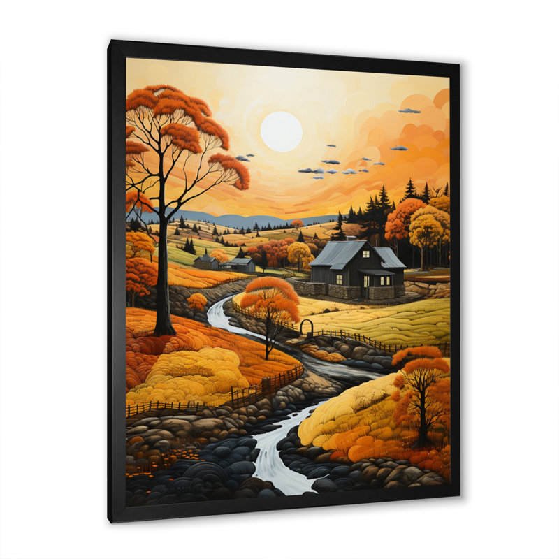 Essen Farm Autumn Hues Landscape III, reproduction d'art sur toile, H 20 po x l 12 po x P 1 po, Cadre photo noir