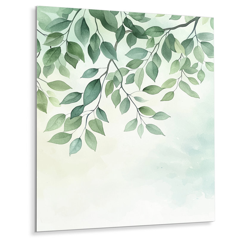 «Minimalist Green Botanical Plants IV - Leaves», décoration murale en métal, impression traditionnelle sur métal