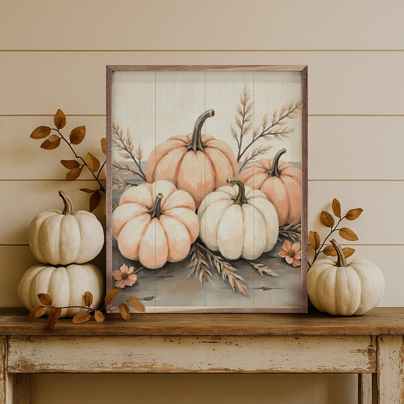 Pumpkins And Grass, 10" H x 8" W