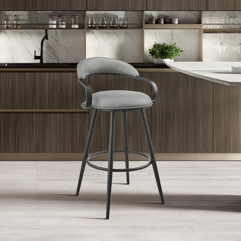 Tabouret de bar ou de comptoir pivotant avec structure en fer Aigerim, Tabouret de bar (siège d'une hauteur de 30 po), Gris