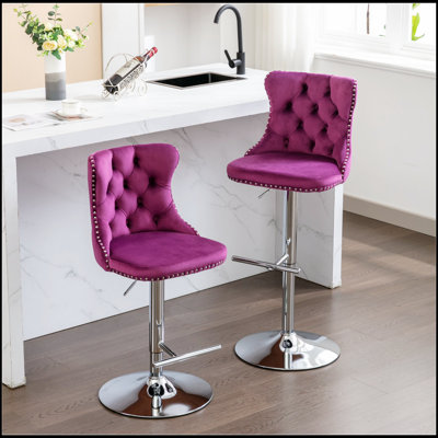 Tabourets de bar pivotants en velours avec une hauteur de siège réglable de 25 à 33 pouces, base chromée moderne pour plus de confort et de style