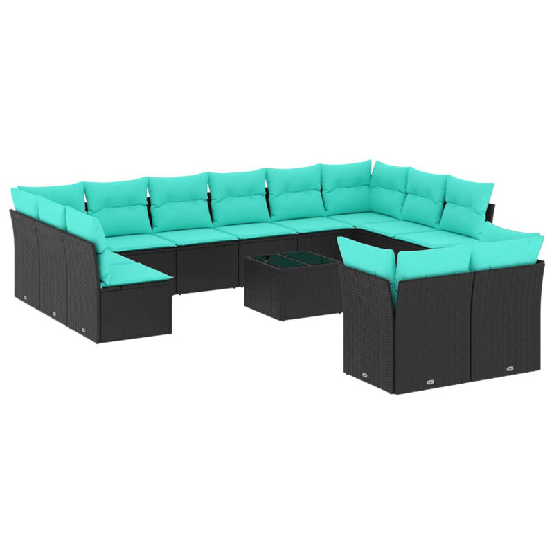  Ensemble de canapé de patio 13 pièces avec coussins en rotin de polyester noir