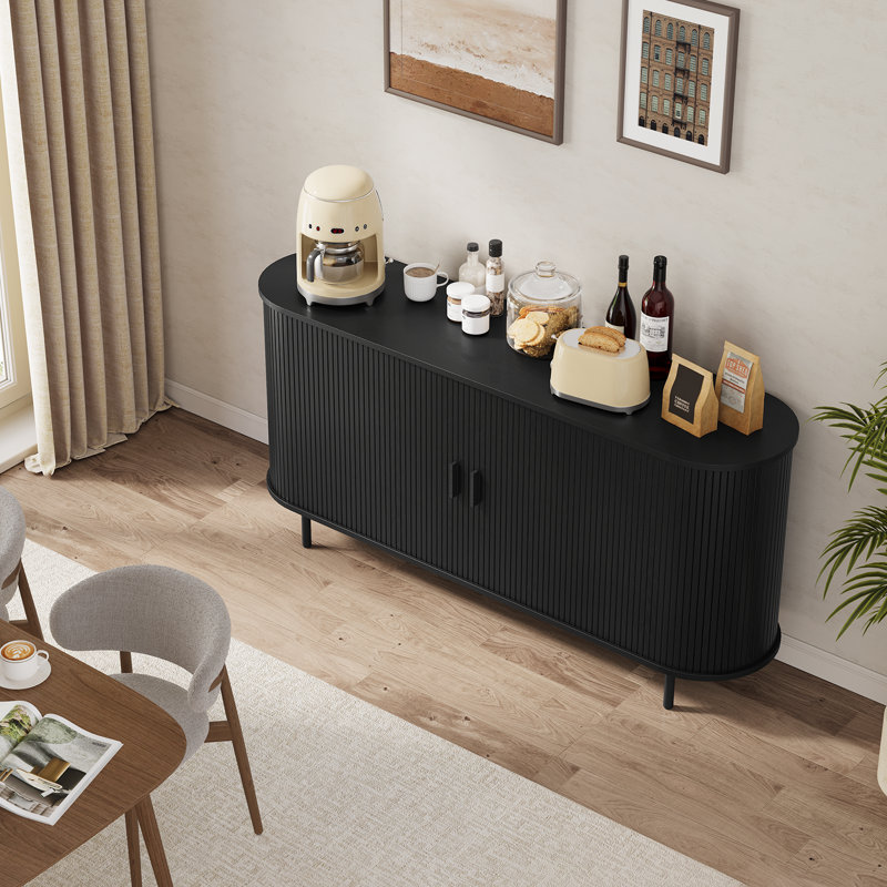 Buffet de 63 po avec grand tiroir, buffet avec porte coulissante Tambour et tablette réglable, 63'' W X 30'' H X 15.76'' D