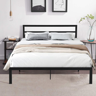 Queen Metal Bed Frame With Headboard, Black. Modern Bedroom Luxury. Construction For Durability. Silent And Stable Sleep. Easy Assembly Process Included. Under Storage Available. No Box Spring