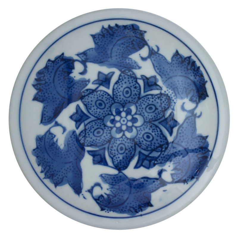 Pot à gingembre fait à la main, Motif floral bleu