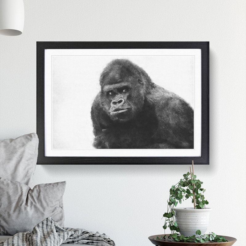 A Silverback Gorilla - Single Picture Frame Painting on MDF, 50cm H x 76cm W x 2cm D, Black