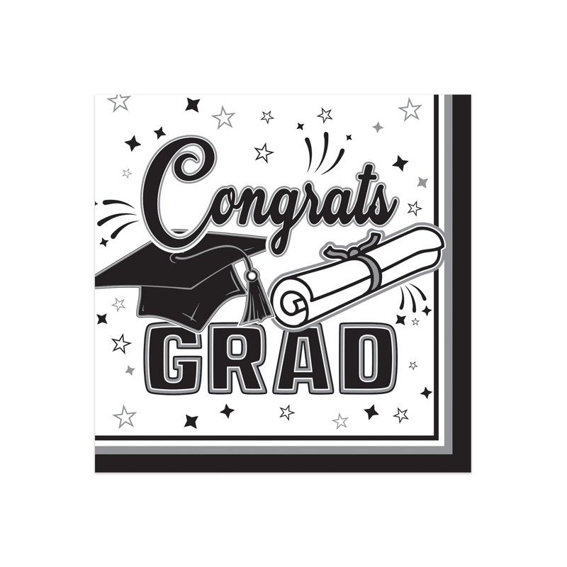 Serviettes de table Beistle Congrats Grad - Serviettes jetables en papier, vaisselle de 6,44 po pour buffet, portes ouvertes, banquets et repas de fête, paquet de 36