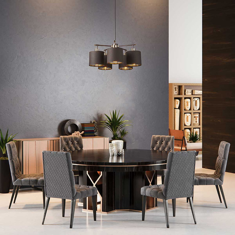 Santistevan 5 - Light Shaded Chandelier, Brown/Polished Brass