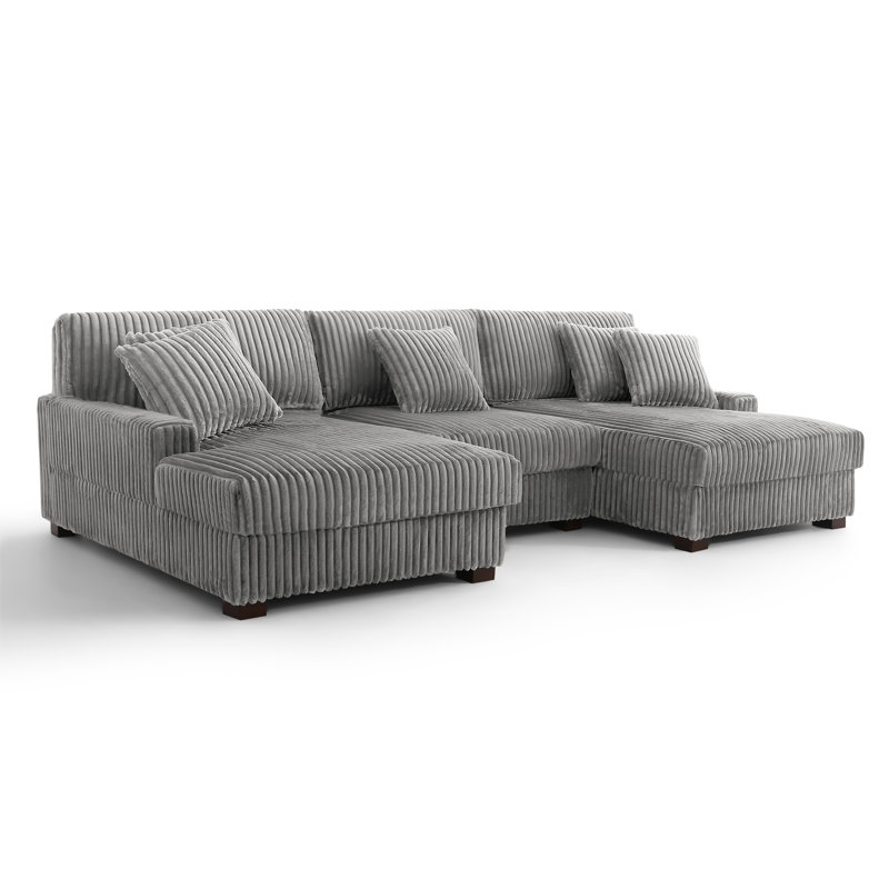 3 Seater Sectional, Light Grey Polyester/Foam Padding
