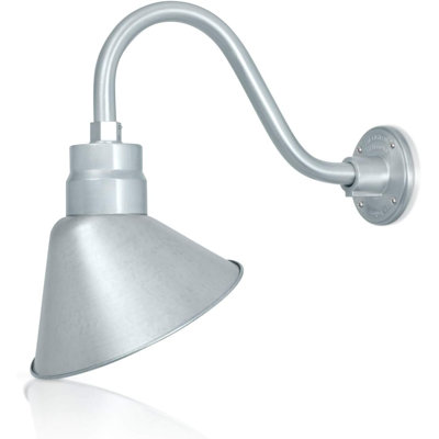 10in. Galvanized Finish Angle Shade Gooseneck Sign Light Fixture With 14.5 in. Long Extension Arm - Wall Sconce Farmhouse, Vintage, Antique - UL Listed - 9W 900lm A19 LED Bulb (5000K Cool White)