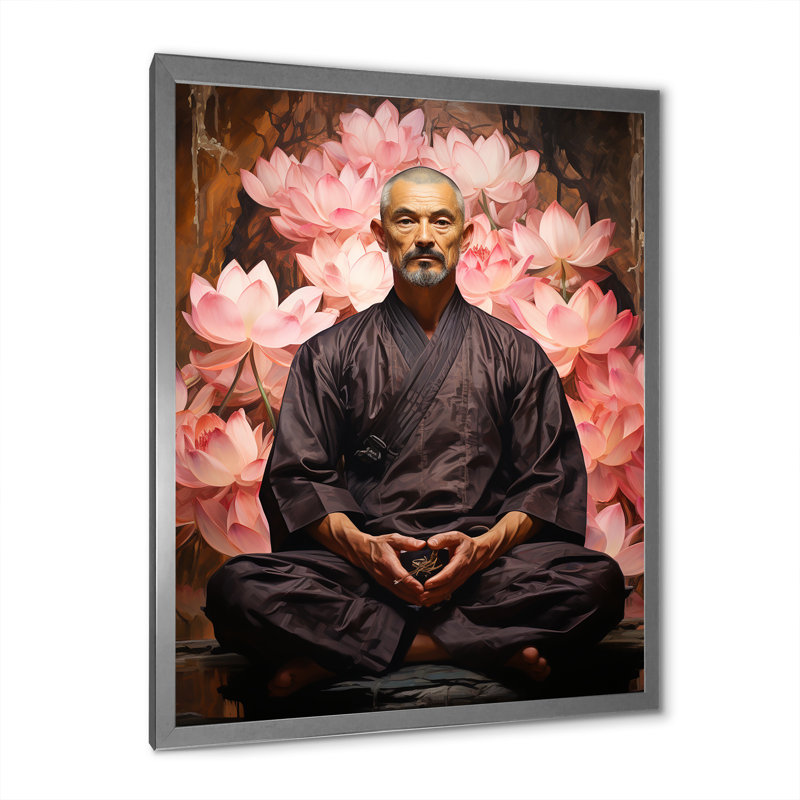 Yoga Lotus Asana II sur toile, Cadre simple argenté, H 20 po x l 12 po x P 1 po