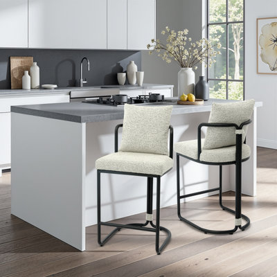 Cindina 26'' Boucle Counter Stools With Backrest & Metal Frame, Modern Upholstered Bar Chairs For Kitchen Island