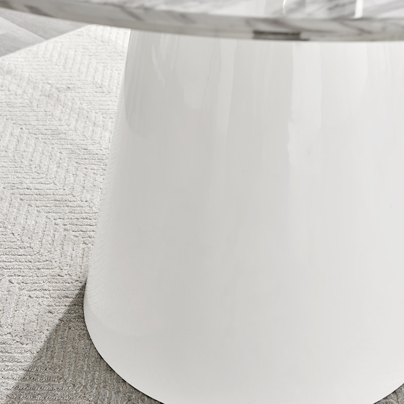 Tierra Statement Pedestal Round Dining Table - Luxury Modern Design, White Marble Top/White Base