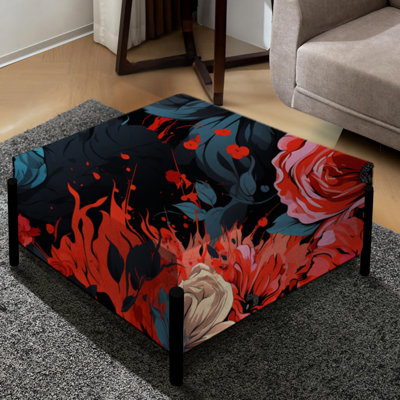 Rebel Soul Red Floral Pattern - Floral Large Square Ottoman
