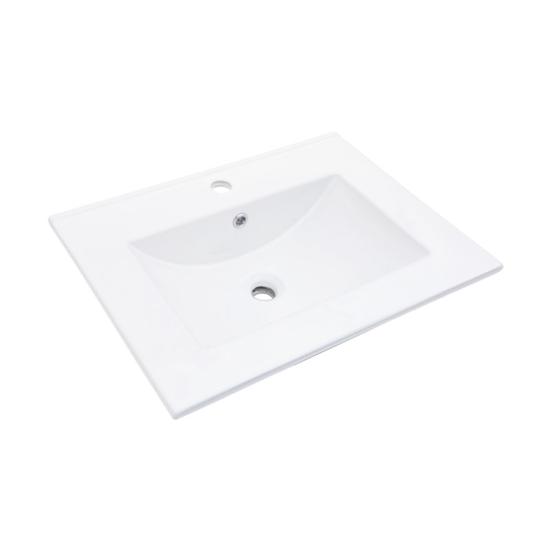 Comptoir de meuble-lavabo en céramique blanc de 24 po x 18 po avec trop-plein - résistance aux taches, faible absorption d'eau, comptoir compact, attrait moderne