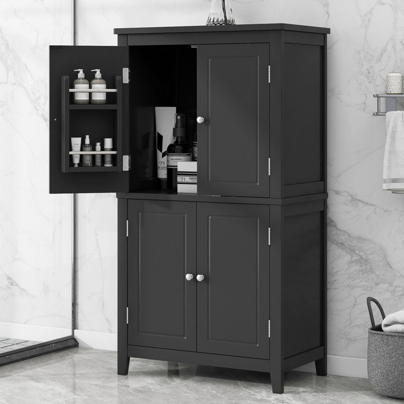 Armoire de rangement élégante pour salle de bain avec 4 portes, tablettes réglables et finition imperméable pour une utilisation polyvalente