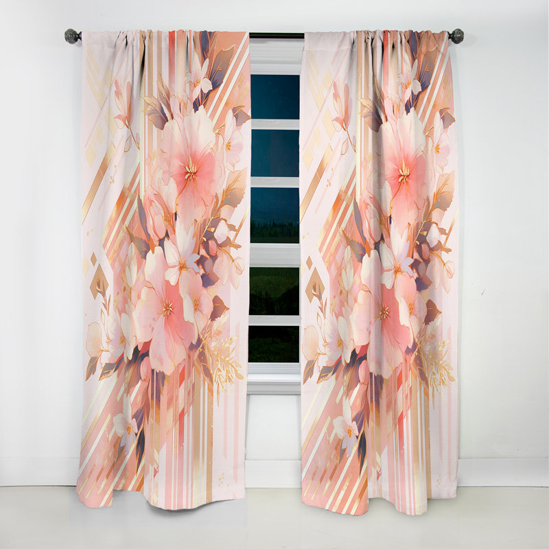 Rideau occultant floral moderne cerisier rose moderne VI, L 52 po x L 108 po