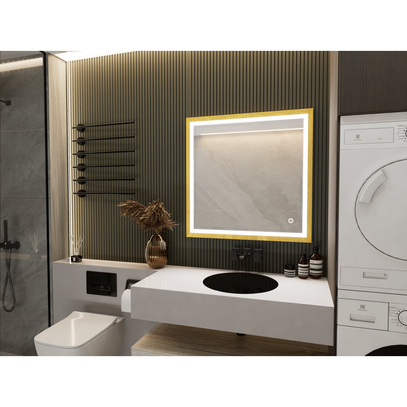 LED Lighted Bathroom Vanity Mirror with Frontlit and Backlit Stepless 3 Colours Temperature Light & Anti-fog Wall Mirror