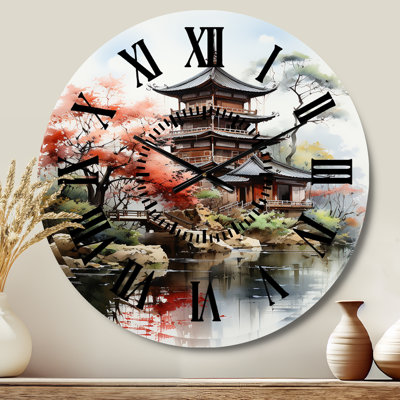 Asian Art Serene Pagoda IV - Asian Black Face Wall Clock