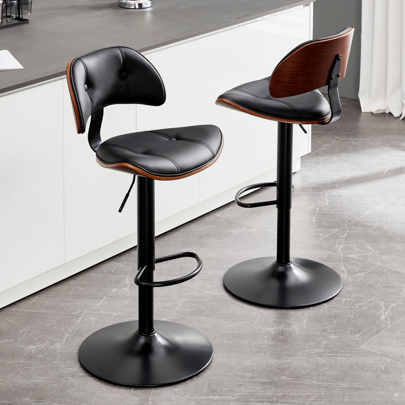 Tabouret de bar pivotant et réglable en hauteur avec repose-pieds, Siège noir / structure noire, 2