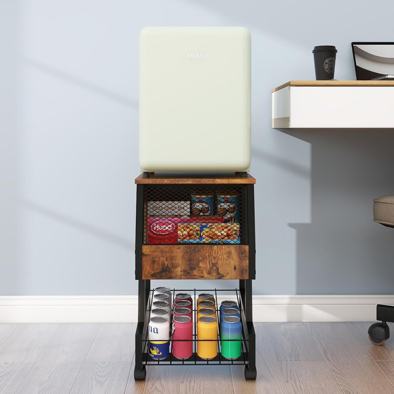 Support de réfrigérateur compact avec rangement pour boissons et roulettes Mini réfrigérateur personnel pour table de réfrigérateur Petit chariot de réfrigérateur pour dortoir Bureau à domicile Chambre à coucher